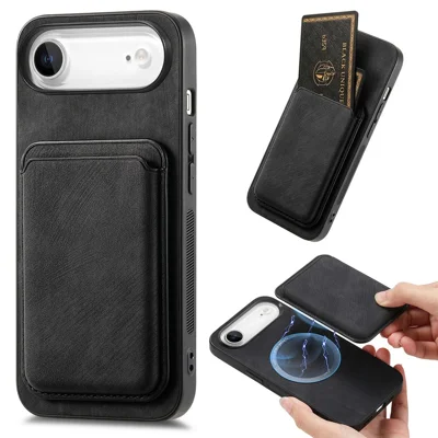 For iPhone Air Case Retro Leather + TPU Phone Cover with Detachable Card Slot - Black