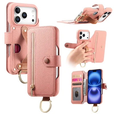 Til iPhone 17 Pro Max Case RFID-blokerende mapper med lynlås i PU-læder - Pink