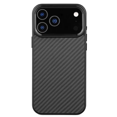 For iPhone 17 Pro Case Compatibel met MagSafe Aramidvezel TPU-telefoonhoes met Metalen Lensframe - Zwart