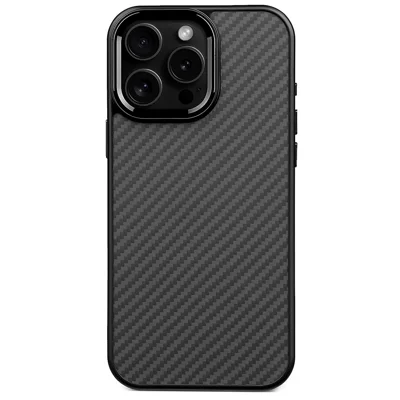 For iPhone 15 Pro Max Case Compatible with MagSafe Aramid Fiber TPU Phone Cover with Metal Lens Frame - Black