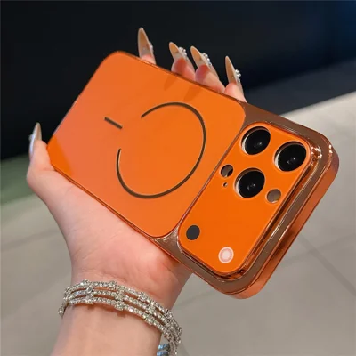 For iPhone 14 Pro Case Electroplated Frosted Shell Transfer to 17 Pro TPU PC Phone Cover - Orange