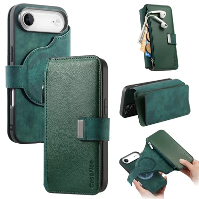 CASENEO MW-02 For iPhone Air Case Detachable Magnetic Leather Flip Phone Cover - Green