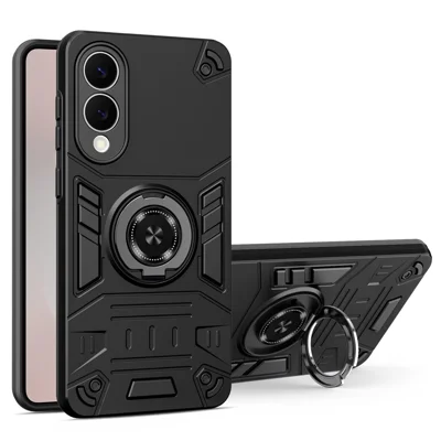 For Samsung Galaxy S25 Edge Case with Ring Holder Kickstand PC + TPU Anti-Fall Phone Cover - Black