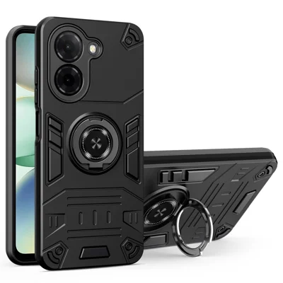 For Xiaomi Redmi A5 4G (171.7mm) / Poco C71 4G Case with Ring Holder Kickstand PC + TPU Anti-Fall Phone Cover - Black
