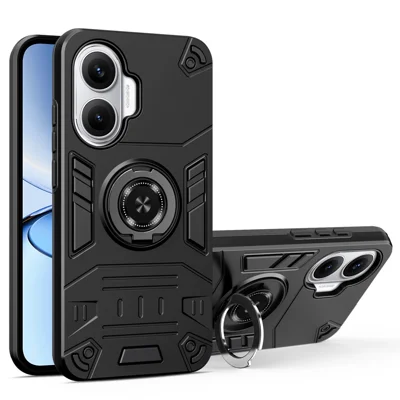 For Xiaomi Redmi Turbo 4 Pro 5G / Poco F7 5G Case with Ring Holder Kickstand PC + TPU Anti-Fall Phone Cover - Black
