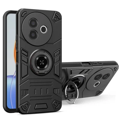 For vivo Y39 5G Case with Ring Holder Kickstand PC + TPU Anti-Fall Phone Cover - Black