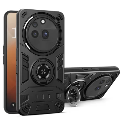 For Nothing Phone (3a) Pro Case with Ring Holder Kickstand PC + TPU Anti-Fall Phone Cover - Black