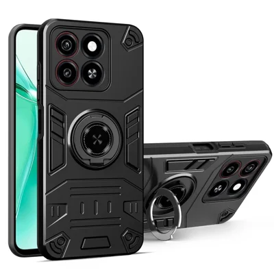 Fodral för ZTE Blade A35 / A55 med ringhållare, ställfot PC + TPU, skärmkrävande mobilhölster - Svart