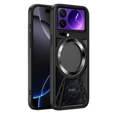 For Xiaomi 17 Pro Magnetic Case Hollow Heat Dissipation Silicone + PC + Metal Bumper Phone Cover - Black