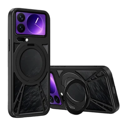 For Xiaomi 17 Pro Case Magnetic Kickstand Hollow Heat Dissipation Silicone + PC + Metal Bumper Phone Cover - Black