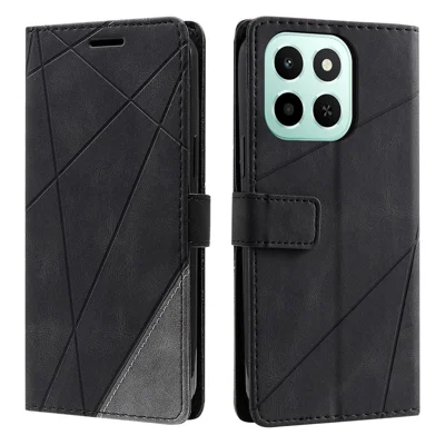 Leather Case for Honor X6c 4G /  X5b Plus / X5b Imprinted Lines Splicing Wallet Phone Cover - Black