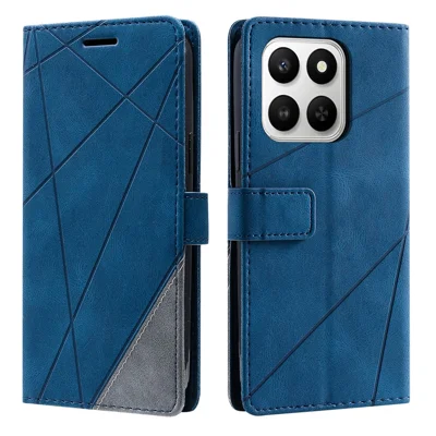 Leren hoesje voor Honor 400 Smart 5G / 4G / X7d 4G / 5G met ingedrukte lijnen en portemonnee - Blauw