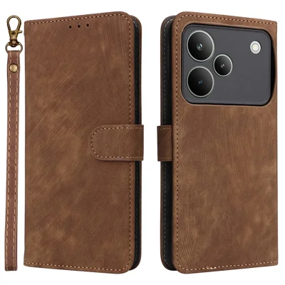 For Realme P4 Pro 5G Case Wallet RFID Blocking PU Leather Phone Cover Stand with Strap - Brown
