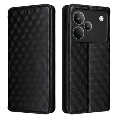 For Realme P4 Pro 5G Case Wallet Rhombus Imprinted Leather Phone Cover - Black