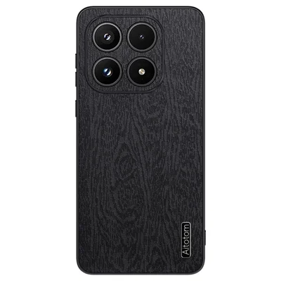 For Xiaomi 17 Case Wood Texture PU Leather Coated PC TPU Phone Cover - Black