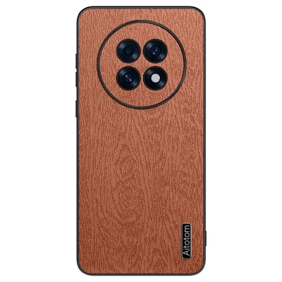 For Oppo A6 GT 5G Case Wood Texture PU Leather Coated PC TPU Phone Cover - Brown