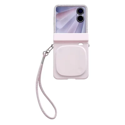 Til Honor Magic V Flip 2 Taske med Makeup Spejl, Hård PC Flip Phone Cover med Hærdet Glas Bagside Skærmfilm - Pink