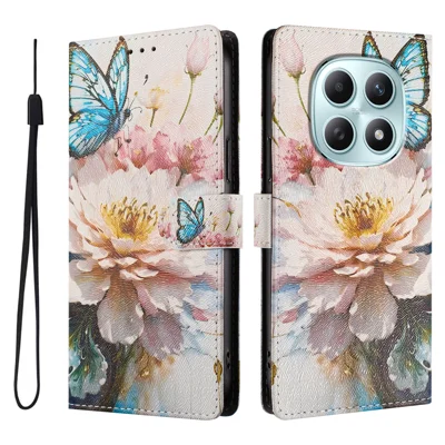 For Xiaomi Poco M8 5G / Redmi Note 15 5G (Global) / 15 4G (Global) Case Pattern Print PU Leather Wallet Phone Cover with Wrist Strap - Butterfly / Flower