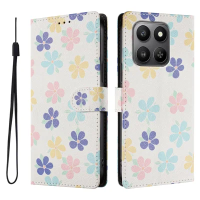 Voor Honor X7d 4G / Honor 400 Smart 4G / Honor X7d 5G / Honor 400 Smart 5G hoesje Patroonprint PU-leer portemonnee telefoonhoesje met polsbandje - Kleurrijke bloemen