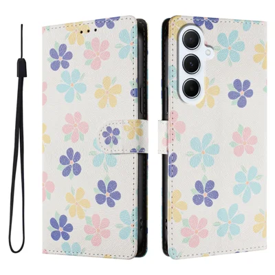 For Samsung Galaxy A18 4G / A18 5G / A17 4G / A17 5G / A26 5G / F17 5G / M17 5G Case Pattern Print PU Leather Wallet Phone Cover with Wrist Strap - Colored Flowers
