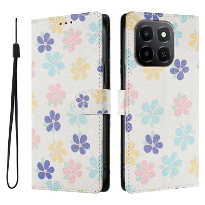 For Honor X5b / Honor X5b Plus / Honor X6c 4G Case Pattern Print PU Leather Wallet Phone Cover with Wrist Strap - Colored Flowers