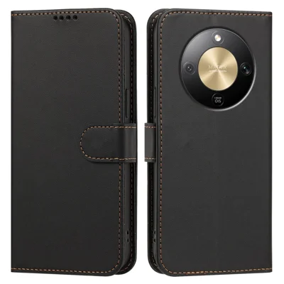 For Honor Magic8 Lite 5G / X9d 5G / X70 5G Leather Case Wallet Stand Solid Color Anti Drop Phone Cover - Black