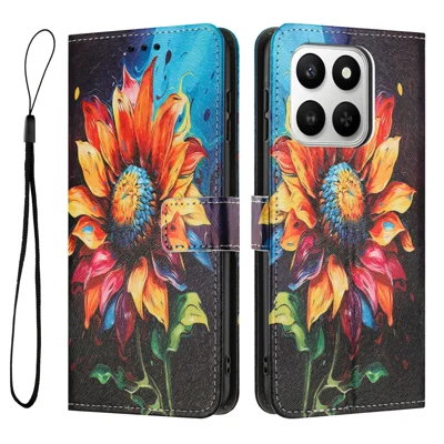 Voor Honor X7d 5G / Honor 400 Smart 4G portemonnee hoesje met patroonprint PU leer telefoonhoes met lus - Zonnebloem