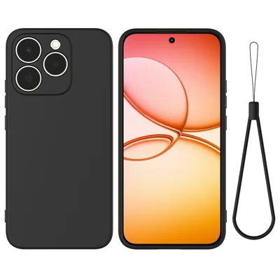 Voor Realme 15T 5G Vloeibaar Siliconen Hoesje Telefoon Achterkant met Handvanger - Zwart