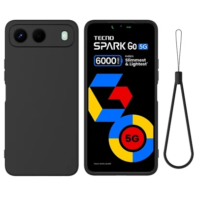 For TECNO Spark Go 5G Liquid Silicone Case Phone Back Cover with Hand Strap - Black