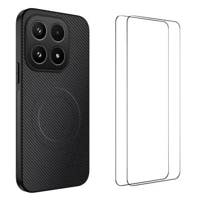WANLONFENG For Xiaomi 17 Magnetic Case  TQ1 Series Carbon Fiber Texture PC TPU Phone Cover with 2Pcs Screen Films - Black