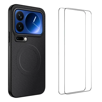 WANLONFENG For Xiaomi 17 Pro Magnetic Case  TQ1 Series Carbon Fiber Texture PC TPU Phone Cover with 2Pcs Screen Films - Black
