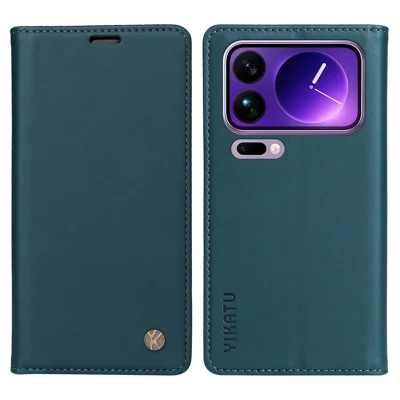 YIKATU For Xiaomi 17 Pro Max Phone Cases  Magnetic Closure PU Leather Mobile Cover - Green