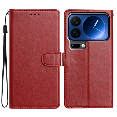 For Xiaomi 17 Pro Leather Case Wallet Stand Phone Cover with Handy Strap - Red