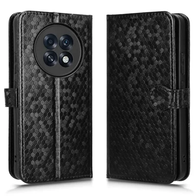 For Oppo F31 Pro+ 5G  /  A6 GT 5G Wallet Case Dot Pattern Imprint PU Leather Phone Cover with Wrist Strap - Black