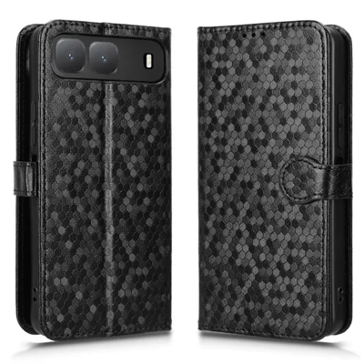 For TECNO Spark Go 5G  /  Infinix Hot 60i 5G Wallet Case Dot Pattern Imprint PU Leather Phone Cover with Wrist Strap - Black
