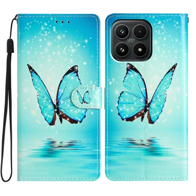 Voor Xiaomi 17 Wallet Case PU Leather Patroonbedrukte Standaardtelefoonhoes met Bandje - Blauwe Vlinder