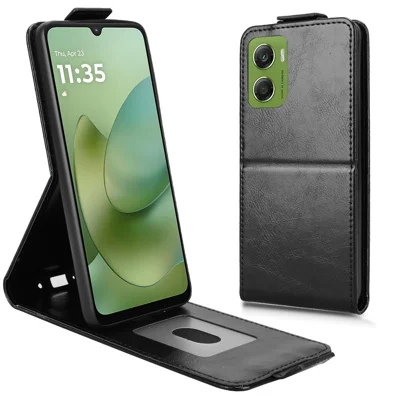 For Motorola Moto G06 Power 4G / G06 4G Stand Case Magnetic Clasp Vertical Flip Leather Phone Cover with Card Holder - Black