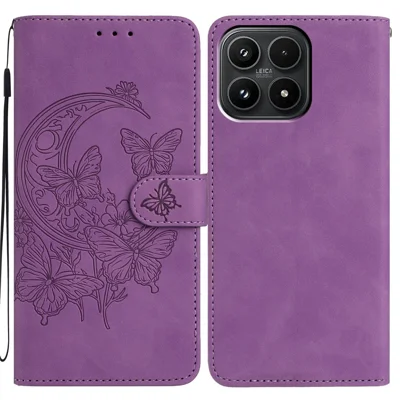 For Xiaomi 17 Case Butterfly Flower Imprinted PU Leather Wallet Stand Phone Cover - Purple