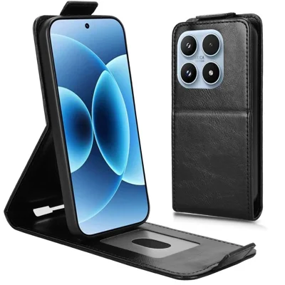 For Xiaomi 17 Stand Case Magnetic Clasp Vertical Flip Leather Phone Cover with Card Holder - Black