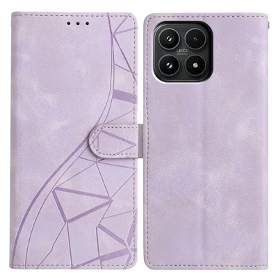 For Xiaomi 17 Case Wallet Stand Imprinted Triangle Pattern Leather Phone Flip Cover - Purple