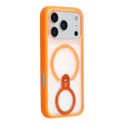 X-LEVEL For iPhone 17 Pro Magnetic Case Rotating Kickstand Anti Drop TPU + PC Matte Phone Back Cover - Orange