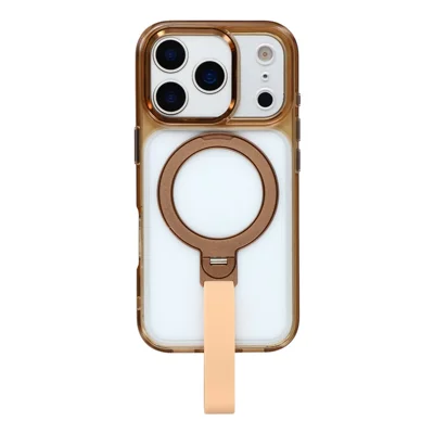 JAUCASE Etui na iPhone 17 Pro Max z Obrotową Podstawką, Opaską na Nadgarstek, Antywibracyjne Pokrowiec TPU + PC - Przezroczyste Złoto