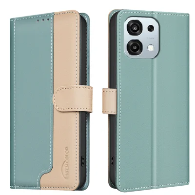BINFEN COLOR For Oppo A6 Pro 5G Leather Case  Splicing Color RFID Blocking Wallet Stand Phone Cover - Green