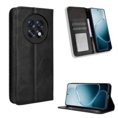 For Oppo A6 GT 5G / Oppo A6 Max 5G / Oppo F31 Pro+ 5G Leather Case Wallet Stand Retro Texture Phone Cover - Black