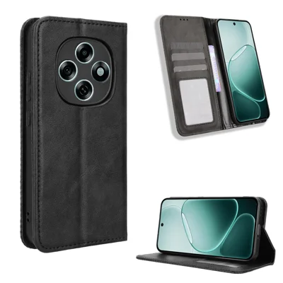 For Oppo F31 Pro 5G Leather Case Wallet Stand Retro Texture Phone Cover - Black