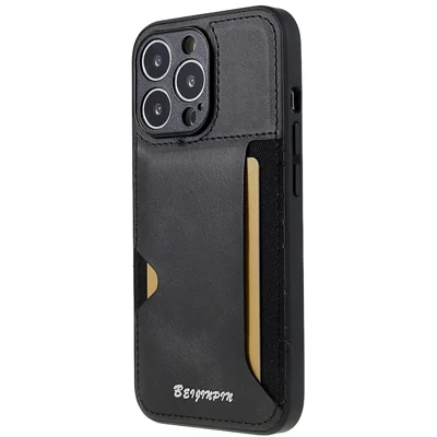 For iPhone 13 Pro Max 6.7 inch Anti-scratch PU Leather+TPU+PC Protective Cover Card Slot Design Cell Phone Case with Precise Cutout - Grey