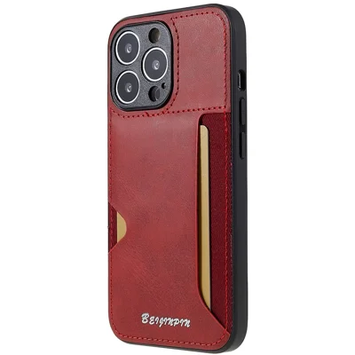 For iPhone 13 Pro Max 6.7 inch Anti-scratch PU Leather+TPU+PC Protective Cover Card Slot Design Cell Phone Case with Precise Cutout - Red