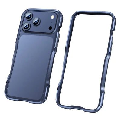 LUPHIE For iPhone 18 Pro / 17 Pro Case Metal Bumper Frame Shockproof Phone Cover - Dark Blue