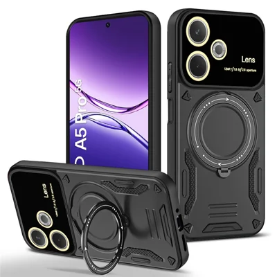 Obudowa na telefon Oppo A5 Pro 4G (Global) / A5 Pro 5G (Global) / A5 Energy 5G (Chiny) z obracającą się magnetyczną podstawką PC + TPU - Czarny