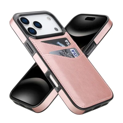 For iPhone 18 Pro Max / 17 Pro Max Case Card Slot Slim-Fit PU + TPU Mobile Cover - Rose Gold
